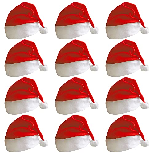 Gobesty Weihnachtsmütze, 12 Stück Nikolausmütze, Nikolaus Mütze, Weihnachtliche Mütze mit Bommeln, Weihnachtsmann Mütze, Weihnachtsfeier Santa Hat, Weihnachtsmann Kostüm für Erwachsene Kinder von Gobesty