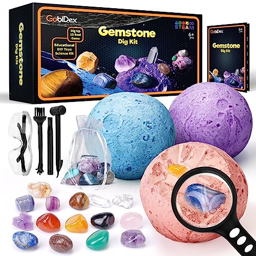 GobiDex Ausgrabungsset für Kinder, Natürliche Edelsteine und Kristalle, Mineralien Steine für Kinder ab 6 7 8 9 10, Mond Schatzsuche Spielzeug, Sonnensystem, Planeten Geschenk für Jungen und Mädchen von GobiDex