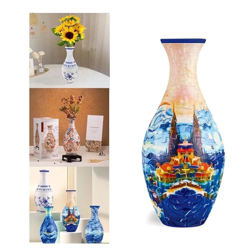 3D-Kunst-Puzzle-Vase, 3D-Puzzle-Blumenvase für Erwachsene, Kunst und Handwerk für Frauen, einzigartiges geschwungenes Design, Blumenvase mit abnehmbarem Wasserbecher, Einweihungsgeschenk, von Godemmio