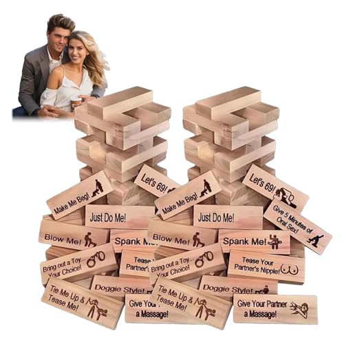 Godemmio Lustturm, Holzblock-Spiel für Erwachsene, 48 Stück, 2 Spieler, Stapelspiel, Humor, 36+, 180+ Monate, 500 g, 7.2 x 2.4 x 1.3 cm, Valentins-Taumelturm, Passionsblöcke, Paarspiele für Erwachsene von Godemmio