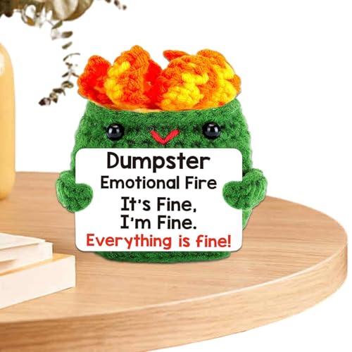 Emotional Support Dumpster Fire, 9x7cm Gehäkelter Müllcontainer Feuer Plüsch, Inspirierendes Geschenk, Emotionale Unterstützung Gestrickte Puppen, Handgefertigter Gehäkelter Müllcontainer Feuer von Godpqiui