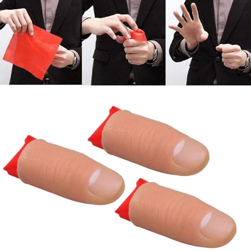 Godpqiui 3pcs Gefälschte Daumen Zauberfinger, Fake Finger Thumb, Magic Thumb Trick Fake Thumb Tip, Prothetischer Finger, Zauberfinger Finger Fest Magic Zaubertrick Daumenspitze Vanishing Silk von Godpqiui