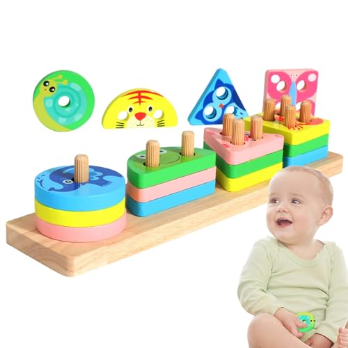 Godpqiui Formsortier- und Stapelspielzeug, Formpassungsspiel für Kinder | Tierthema Holzstapel Matching Toys,Puzzle, geometrisches Brettspiel, Farberkennungsblöcke für Kinder von Godpqiui