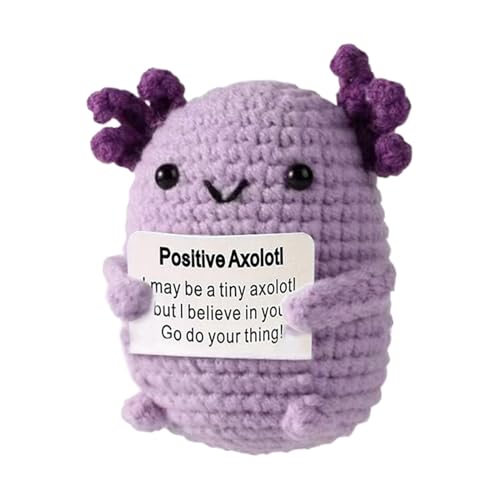 Godpqiui Positive Axolotl, G-lücksbringer, 7x5cm Niedlich Lustig Positive Gestrickter Axolotl Puppe Mit Ermutigungskarte, Emotionale Unterstützung Positives Spielzeug von Godpqiui