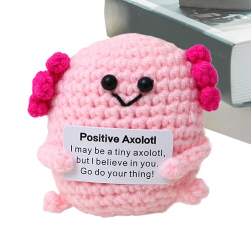 Godpqiui Positive Axolotl, G-lücksbringer, 7x5cm Niedlich Lustig Positive Gestrickter Axolotl Puppe Mit Ermutigungskarte, Emotionale Unterstützung Positives Spielzeug von Godpqiui