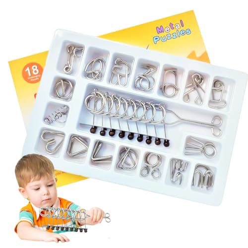 Godpqiui Verriegelungsspiel, Metalldraht -Puzzle -Set | Set von 18 Disentanglement -Rätseln,Brain Teaser -Spiel, frühkindliche Entwicklungsaktivität für Party bevorzugt Kinder Erwachsene von Godpqiui