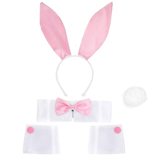 Goenb Bunny Kostüm, Bunny Zubehör Bunny Outfit Bunny Kostüm Erwachsene Bunny Kostüm Erwachsene Bunny Ohren Osterhasen Kostüm Se für Weihnachten Ostern Cosplay Kostüm Party (Rosa Weiß) von Goenb