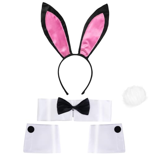 Goenb Bunny Kostüm, Bunny Zubehör Bunny Outfit Bunny Kostüm Erwachsene Bunny Kostüm Erwachsene Bunny Ohren Osterhasen Kostüm Se für Weihnachten Ostern Cosplay Kostüm Party (Rosa) von Goenb