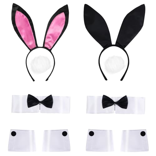 Goenb Bunny Kostüm, Bunny Zubehör Bunny Outfit Bunny Kostüm Erwachsene Bunny Kostüm Erwachsene Bunny Ohren Osterhasen Kostüm Se für Weihnachten Ostern Cosplay Kostüm Party (Schwarz+Rosa) von Goenb