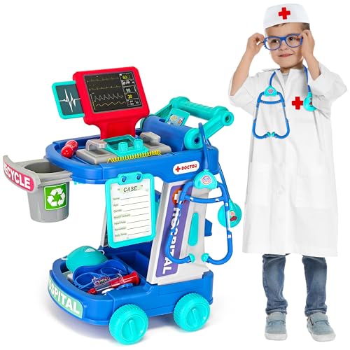 Goenb Doctor Toys Kit für Kinder im Alter von 3 4 5, Pretend Doctor Playset Medical Station Set mit Mobile Cart Doctor Kostüm Stethoskop Medical Toys für Kleinkinder Jungen Mädchen von Goenb