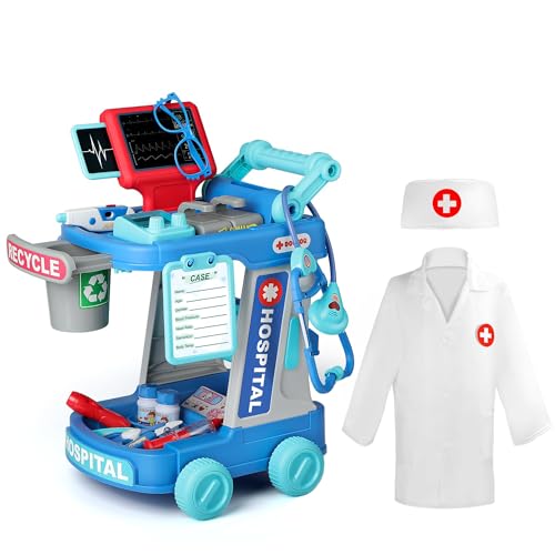 Goenb Doctor Toys Kit für Kinder im Alter von 3 4 5, Pretend Doctor Playset Medical Station Set mit Mobile Cart Doctor Kostüm Stethoskop Medical Toys für Kleinkinder Jungen Mädchen von Goenb