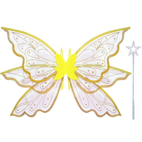 Goenb Feenflügel Erwachsene Feenflügel Kinder, Feen Flügel Damen Erwachsen Winx Club Kostüm Fairy Wings für Karneval Geburtstag Halloween Weihnachten Comic Con Rollenspiele Themed Party (Gold) von Goenb