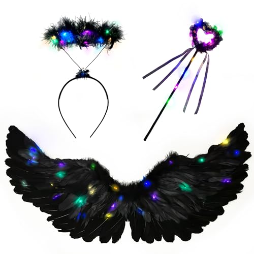 Goenb Leuchtend Engelsflügel, 80 * 40cm LED Engel Kostüm Damen Engelsflügel Schwarz Light up Engelsflügel Engels Flügel Kostüm Mit Heiligenschein Und Zauberstab Für Karneval Fasching Cosplay Goenb Leuchtend Engelsflügel, 80 * 40cm LED Engel Kostüm Damen Engelsflügel Schwarz Light up Engelsflügel Engels Flügel Kostüm Mit Heiligenschein Und Zauberstab Für Karneval Fasching Cosplay von Goenb