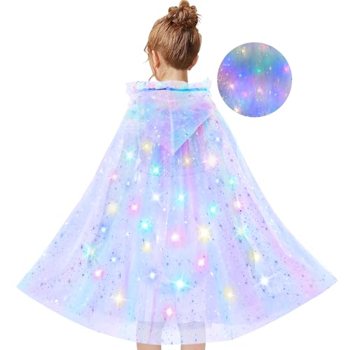 Goenb Leuchtende Prinzessin Cape, LED Prinzessin Cape LED Prinzessin Kapuzenumhang Light up Prinzessin Mantel Kostüm für Mädchen 3-10 Jahre alt für Weihnachten Karneval (Leuchtende Prinzessin Cape) von Goenb