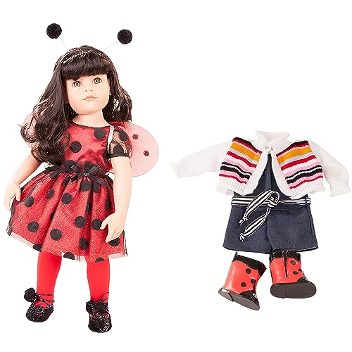 Götz 1859088 Hannah Ladybug 50 cm Stehpuppe mit schwarzen Langen Haaren und steingrauen Augen, geeignet für Kinder ab 3 Jahren von Götz