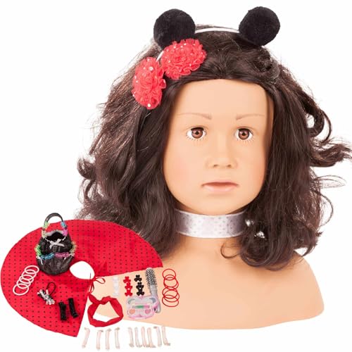 Götz 1992157 Haarwerk Ladybug mit schwarzen Haaren, braunen Augen - 28 cm hoher Frisierkopf - Schminkkopf in 68-teiligen Set - geeignet für Mädchen ab 3 Jahren von Götz