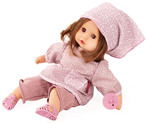 Götz 2220949 Muffin Soft Mood Puppe - 33 cm große Babypuppe mit braunen Schlafaugen, braune Haare und Weichkörper - Weichkörperpuppe in 7-teiligen Set von Götz