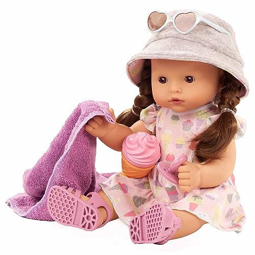 Götz 2318249 Maxy Aquini Popsicle Badepuppe - 42 cm Puppe - braune Haare, braune Schlafaugen - 10-teiliges Set - Mädchen-Babypuppe von Götz