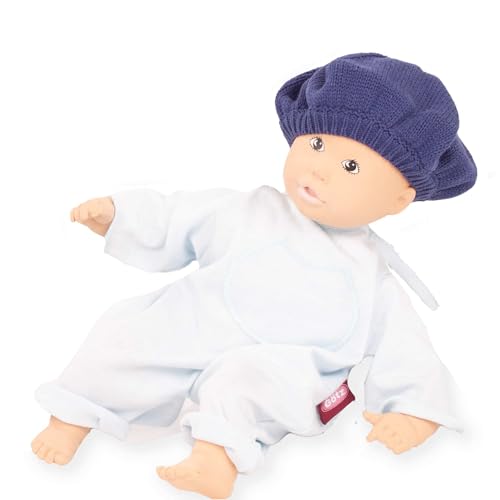 Götz 2333014 Baby Pure Cosy Lina Blueberry - 33 cm große Babypuppe aus Natur-Kautschuk ohne Haare, Blaue Augen - vegan & ökologisch ab 18 Monaten Monaten von Götz