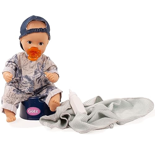 Götz 2354018 Aquini Junge Puppe - 33 cm Badepuppe mit gemalten braunen Augen, ohne Haare - 7-teiliges Set - Babypuppe für Kinder ab 18 Monaten von Götz