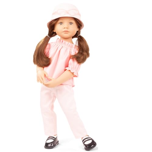 Götz 2466189 Happy Kidz Ella - 50 cm große Multigelenk-Stehpuppe mit braunen Haaren und steingrauen Augen - 9-teiliges Set von Götz