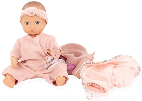 Götz 2553060 Aquini Girl Schmetterling Puppe - 33 cm Badepuppe ohne Haare mit blauen gemalten Augen - 7-teiliges Set - Babypuppe ab 18 Monaten von Götz