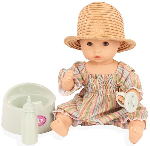 Götz 2553159 Sleepy Aquini Girl Beach Vibes - 33 cm große Badepuppe mit braunen Schlafaugen, ohne Haare in 6-teiligem Set - Babypuppe ab 18 Monaten von Götz