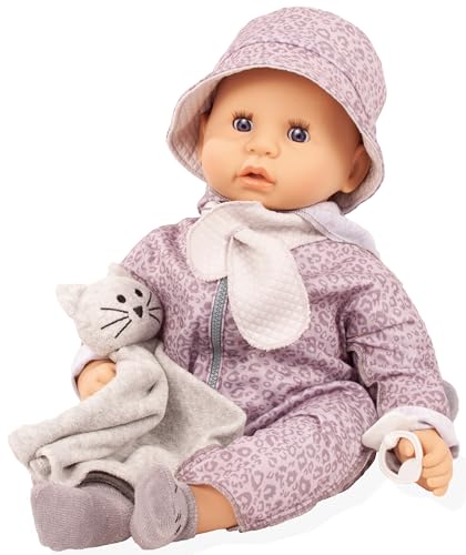 Götz 2561056 Cookie Graue Katze Puppe - 48 cm große Babypuppe mit blauen Schlafaugen, ohne Haare und einem Weichkörper - 9-teiliges Set von Götz