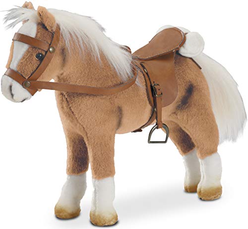 Götz 3401926 Haflinger Fritz Pferde-Puppe (Stockmaß 24 cm) - 28 cm hohes, biegsames Plüschpferd für Stehpuppen - mit Sattel, Zaumzeug und Picknickdecke von Götz