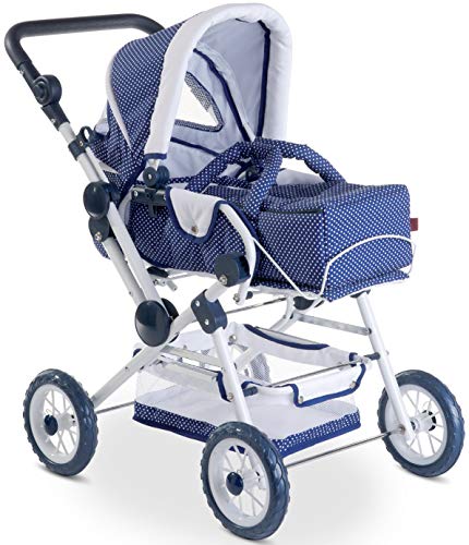 Götz 3402055 Spotty Blue höhenverstellbarer 4-rädriger Puppenwagen in blau / weiß - passend für alle Puppen bis 50 cm - für Kinder ab 3 Jahren von Götz