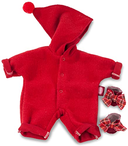 Götz 3403361 Babyanzug Zipfelmütze rot - Puppenbekleidung Gr. S - 3-teiliges Bekleidungs- und Zubehörset für Babypuppen von 30 - 33 cm von Götz