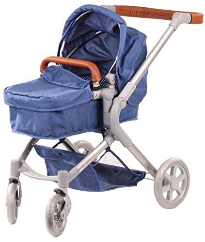 Götz 3403366 Puppenwagen 2 in 1 Denim & Spots - passend für alle Götz Puppen bis 50 cm - Griffhöhe verstellbar von 58-80 cm von Götz