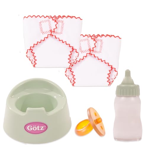 Götz 3403589 Babypuppen Avocado Basic Care Set - 5-teilige Grundausstattung als Zubehör-Set für Puppen der Größen S (30-33 cm) von Götz