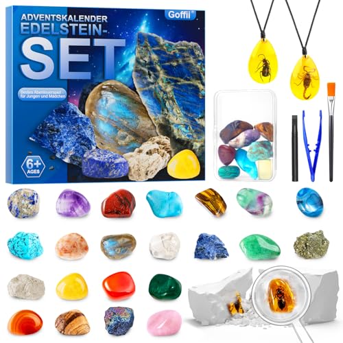 Adventskalender 2024 für Kinder, Excavation Set for Children, Natural Gemstones and Crystals, Mineral Stones for Children from 6 7 8 9 10-12 Years von Goffii