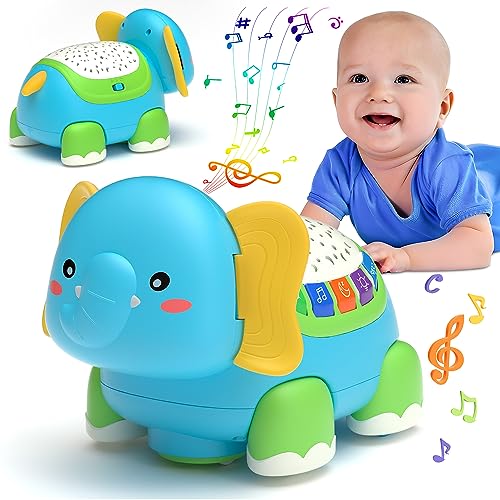 Goffii Baby Spielzeug Musik Spielzeug mit Licht und Sternprojektion, Elefant Krabbelspielzeug Baby Neugeborenen Spielzeug, Krabbeln Lernspielzeug für ab 18+ Monaten Junge Mädchen Geschenk von Goffii