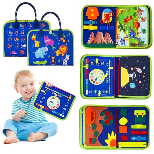 Montessori Spielzeug, Kleinkinder Spielzeug ab 1 2 3 4 Jahre Junge Mädchen Baby Geschenk Sensorisches Busy Board, Motorikspielzeug, Grundkenntnisse Lernspielzeug, für Auto, Flugzeug, Reise - Blau von Goffii