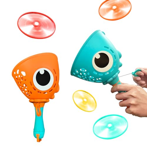 Gofimyee Double Pull String Dinosaurier Frisbee Fliegende Untertasse Launcher Spielzeug, 2 Flying Disc Launcher mit 24 Discs, Propeller Spielzeug Kinder, Gartenspielzeug Kinder von Gofimyee