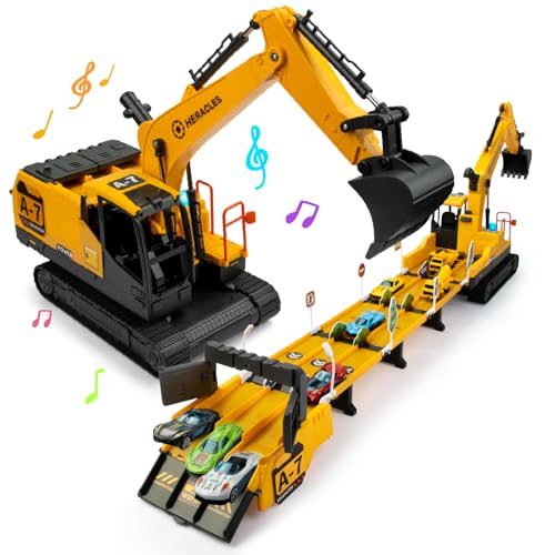 Transformierbarer Bagger Spielzeug, Walking Sound und Licht Baustelle Fahrzeug, Auto Kinder Spielzeug Baustellenfahrzeuge mit Lichtern und mehrere Musik für 3 4 5 6 7 Jahre Jungen und Mädchen von Gofimyee