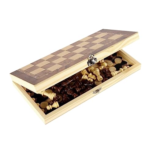 Gogogmee 1 Satz DREI in Einem Schach Kinder Spiel Schachbretter Dame Prüfer Tragbares Zusammenklappbares Schachbrett Turnier Schachbrett Tragbares Schachbrett Schachtisch Backgammon Hölzern von Gogogmee