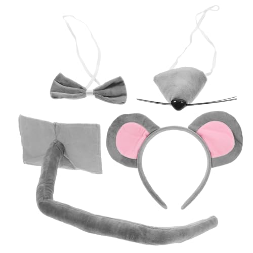 Gogogmee 1 Satz Halloween-stirnband Plüschmausschwanz Tierkostüm-accessoire Tier Verkleiden Rattenohren Stirnband -anziehkostüm Mäusenasenschwanz -kostümzubehör Tier-kostümset Stoff von Gogogmee