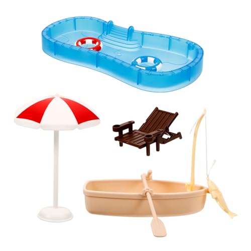 Gogogmee 1 Satz Puppenhaus-Schwimmbad Mikroszenen-Ornamente Mini-Sommerszenen-Requisite Mini-Schwimmbad strandstuhl Beach Chair Mini-Pool Mini-Liegestuhl Mini- -Swimmingpool Plastik von Gogogmee