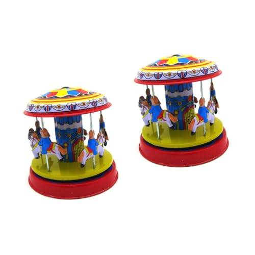 Gogogmee 2 STK Aufziehspielzeug Aus Eisen Retro Aufziehen Karussell Kinderspielzeug Pferd Spielzeug Altes Karussellpferd Fröhliche Runde Antikes Blechspielzeug Uhrwerk Spielzeug Spielzeuge von Gogogmee