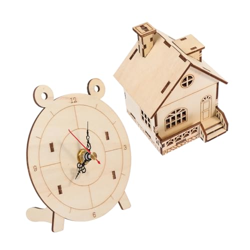 Gogogmee 2 Sätze Intellektuelle Uhr Puzzle Spielzeug Holzhaus Puzzlespielzeug Kinder Lernen Spielzeug von Gogogmee