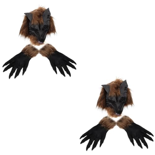 Gogogmee 2 Sätze Wolf-Handschuh-Maske Halloween-Wolfsklauen pelzige Pfoten Kostüm halloween schminke halloween make up kleider Halloween-Wolfsmaske gruselige Maske für Halloween Vinyl von Gogogmee