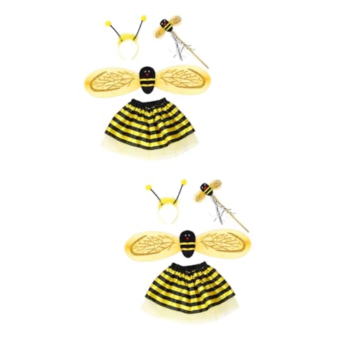 Gogogmee 2St Party-Cosplay-Kostüm bee Costume Bienenanzug für Bienenkostüm Mädchen Bienenflügel Kinder Krug Kostüm Kind Kit mit Stirnband und Rockflügeln Party-Outfits für Kinder Yellow von Gogogmee