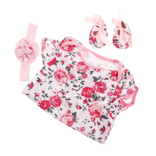 Gogogmee 3 Teilige Puppenkleidung Mädchen Outfits Accessoires Zubehör Für Wiedergeborene Puppen Neugeborenen Mädchen Outfits Bodys Mit Rosenmuster Stirnband Babypuppen Zubehör von Gogogmee