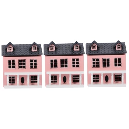 Gogogmee 3St Puppenhaus Mini-Hausmodell Miniaturhaus Mini-Villa-Gebäude Miniaturmöbel Villa-Modell Desktop-Dekoration Holzornament Tischdekoration holzhaus dekor Mini-Ornament Birke Rosa von Gogogmee