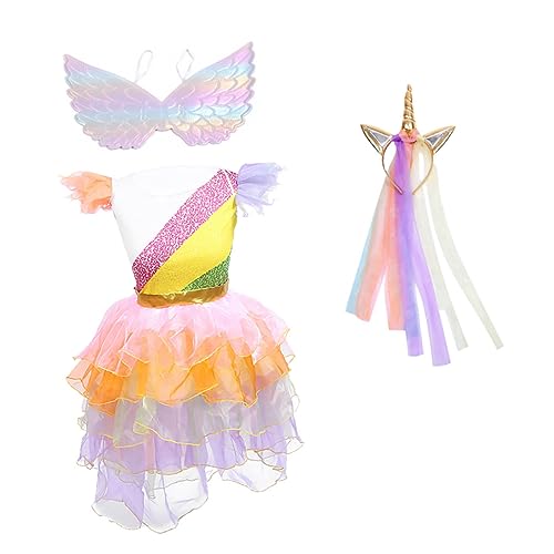 Gogogmee 3st Einhorn-prinzessin-kleid-performance-kostüm Halloween-kostüm Für Kinder Ballkleider Für Kinder Mädchenkleid Puffrock Für Kinder Partyrock Kinderkostüm Feenrock Colorful Tuch von Gogogmee