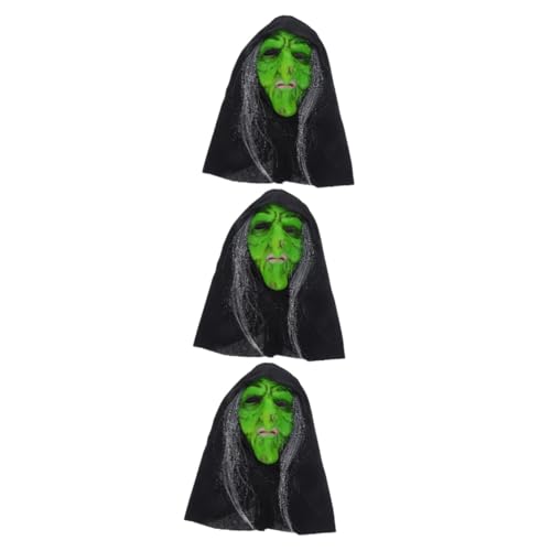 Gogogmee 3st Hexenmaske Mit Haaren Halloween-maske Vollkopfmaske Grüne Gruselige Gesichtsmaske Cosplay-maske Horrormaske Böse Tote Maske Alte Frauenmaske Green Emulsion von Gogogmee