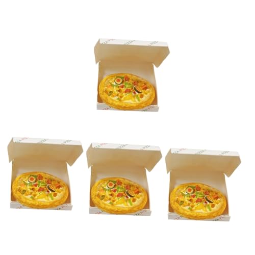 Gogogmee 4 Sätze Minipizza Mit Schachtel Pizza-Modell-dekor Puppenhaus Miniatur Pizza DIY Simulierte Requisite Stütze Für Geschäft Gefälschtes Pizzamodell Winzige Essensstütze Harz von Gogogmee